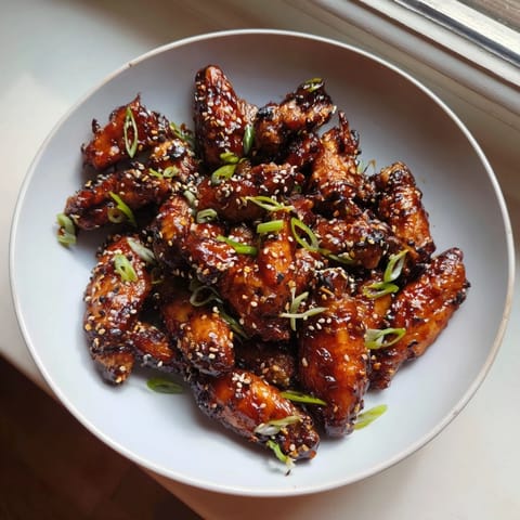 Baked Asian sticky wings, caramelized and delightfully sticky, sprinkled with sesame seeds, a party favorite.