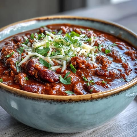 Slow Cooker Chili steaming in a black slow cooker, featuring thick ground beef, kidney beans, and a rich red tomato sauce. 