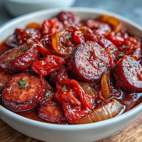 Homemade Crock Pot BBQ Cocktail Sausage Soup served in a rustic mug with a side of crusty bread for dipping into the smoky, savory broth.