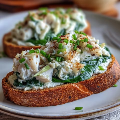 Warm smoked haddock and spinach rye toasts served with a dollop of crème fraîche and fresh chives.