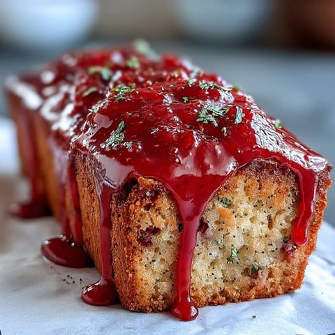 Freshly baked Blood Orange Loaf Cake with poppy seeds, glazed and sliced on a wooden board.