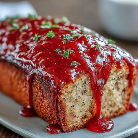 Glistening Blood Orange Loaf Cake with poppy seeds and marzipan, ready for afternoon tea.