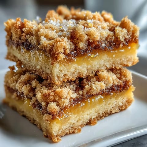 Golden-brown Homemade Lemon Crumb Bars are neatly sliced on a marble board, showing tender lemon filling and crumbly texture perfect for serving.