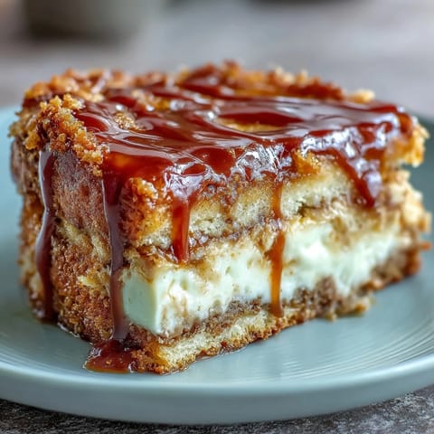 Freshly baked Caramel Cream Cheese Bread loaf on a wooden cutting board, showing golden crust and gooey caramel swirls. 