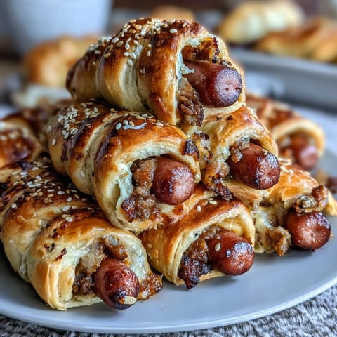 Mini Baseball Hot Dogs in Crescent Roll Dough—golden, flaky bites wrapped around cocktail sausages for a fun, kid-friendly appetizer.