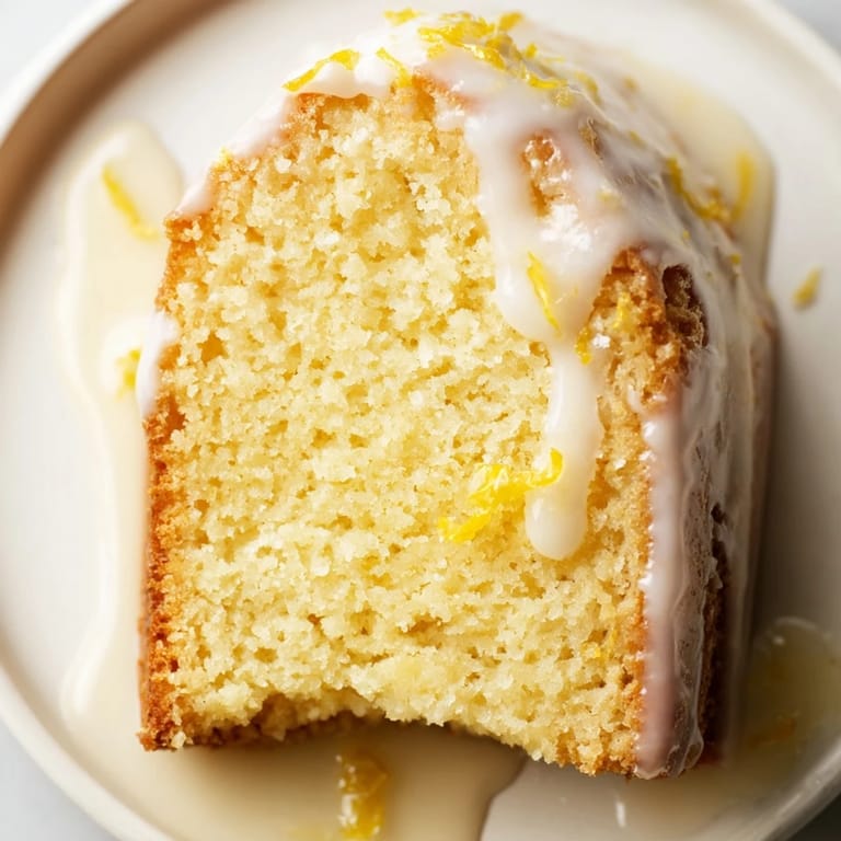 A perfectly baked Lemon Pound Cake, showcasing a tender crumb and vibrant lemon glaze drizzle.