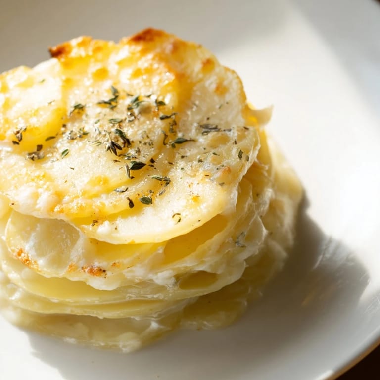 Hot from the oven, these creamy Au Gratin Potatoes feature golden cheese and perfectly cooked potatoes.