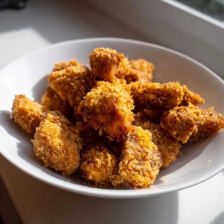 A close-up of crispy, juicy Popcorn Chicken, a delicious American appetizer ideal for sharing.