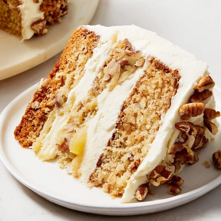 Moist slices of Hummingbird Cake, a Southern dessert bursting with banana and pineapple flavors.