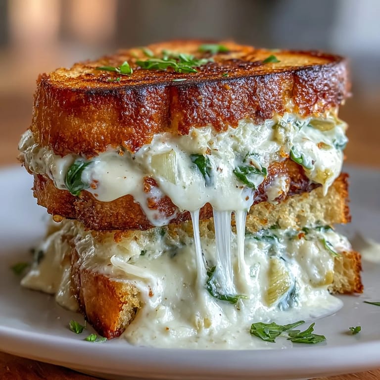 A gooey, toasted Artichoke Spinach Grilled Cheese perfect with tomato soup.
