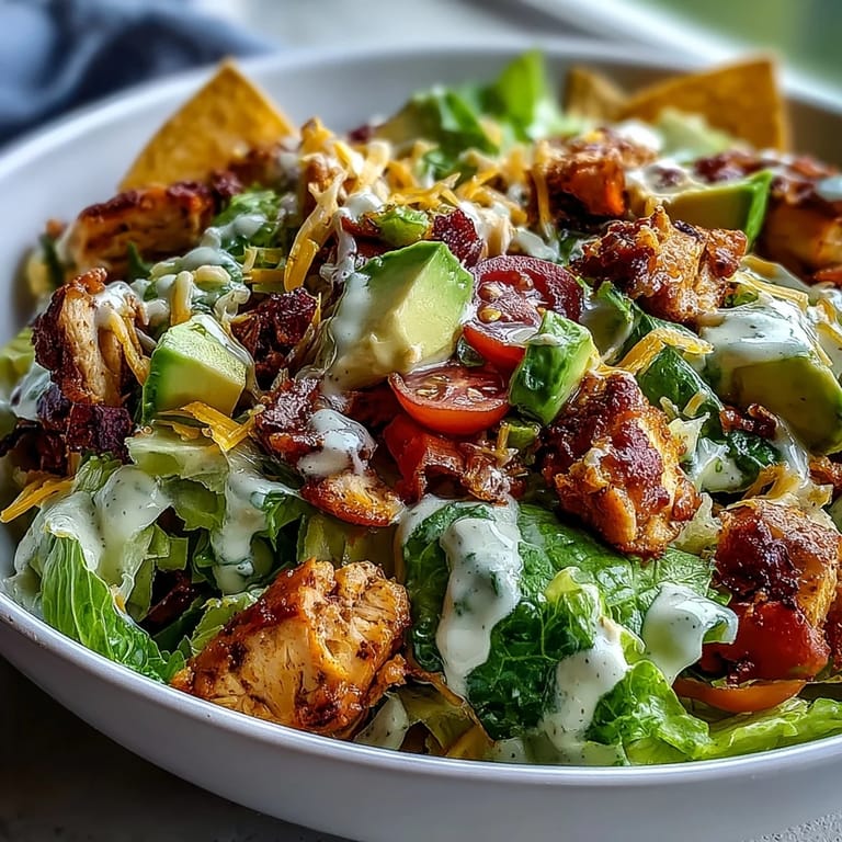 A vibrant bowl of Chicken Taco Chopped Salad featuring black beans, corn, and shredded cheese tossed in creamy salsa ranch.