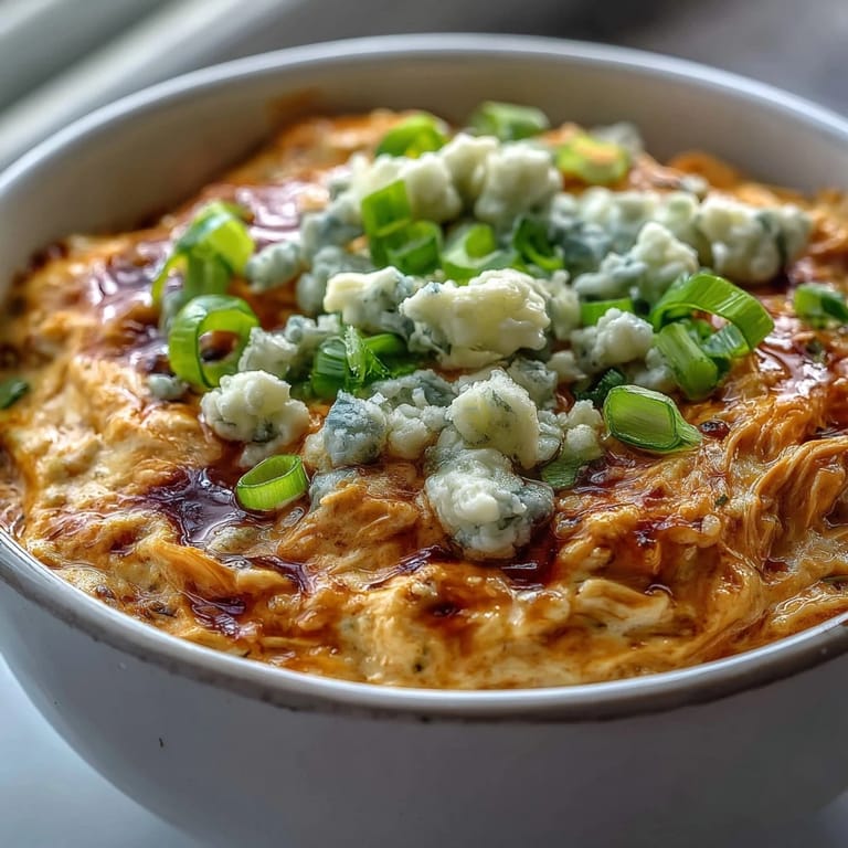 Serving bowls of rich Crock Pot Buffalo Chicken Dip Soup beside celery sticks and tortilla chips.