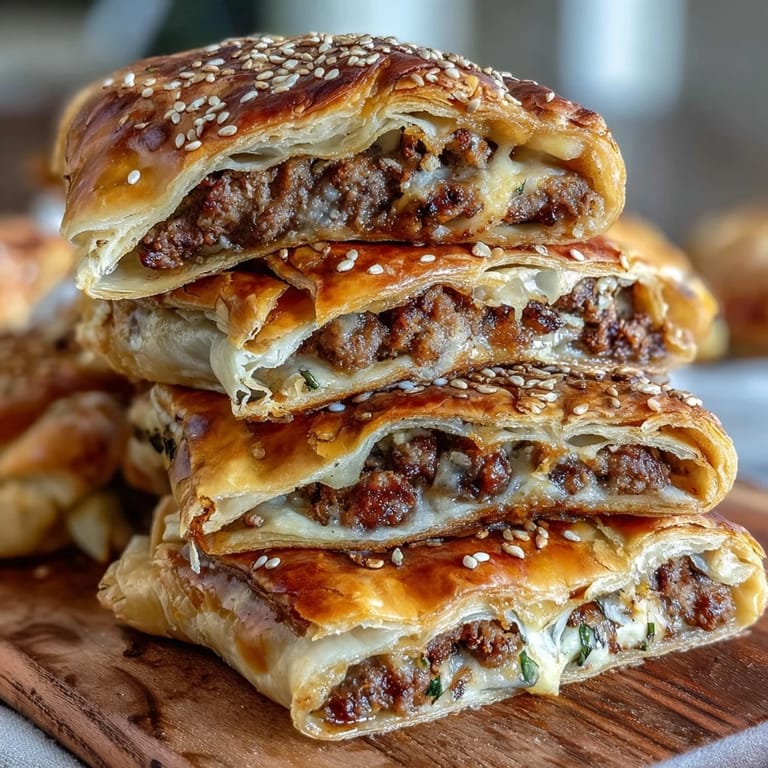 Easy game day appetizer: cocktail sausages in puff pastry with sesame seeds, paired with zesty Dijon mustard dip.