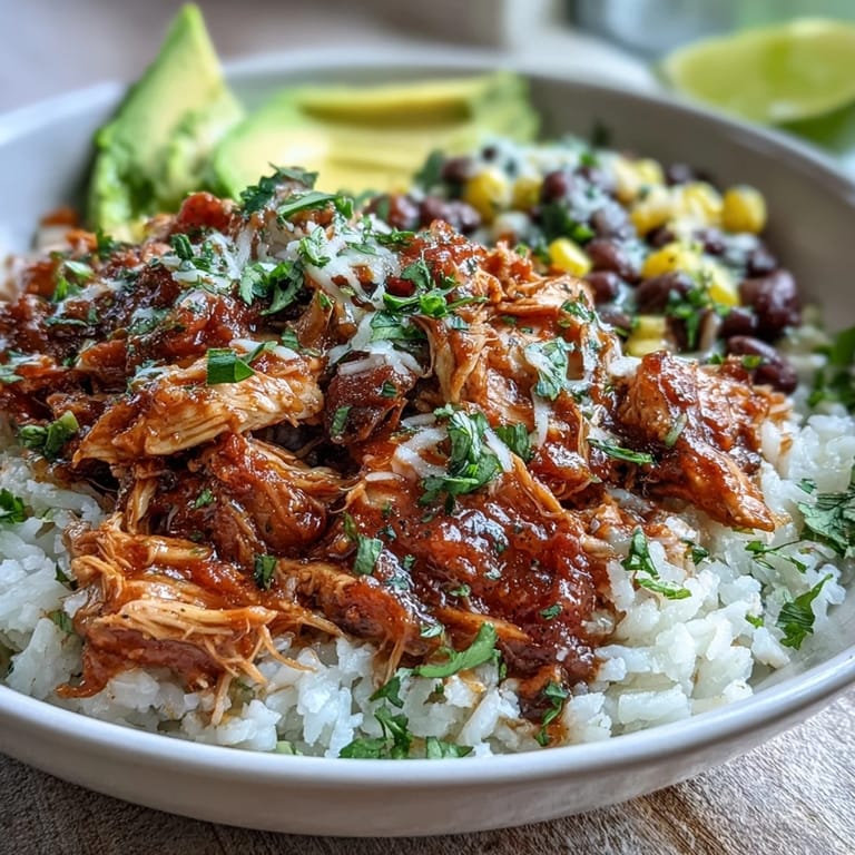 Flavorful salsa chicken served in bowls with rice, beans, and fresh toppings for an easy dinner.