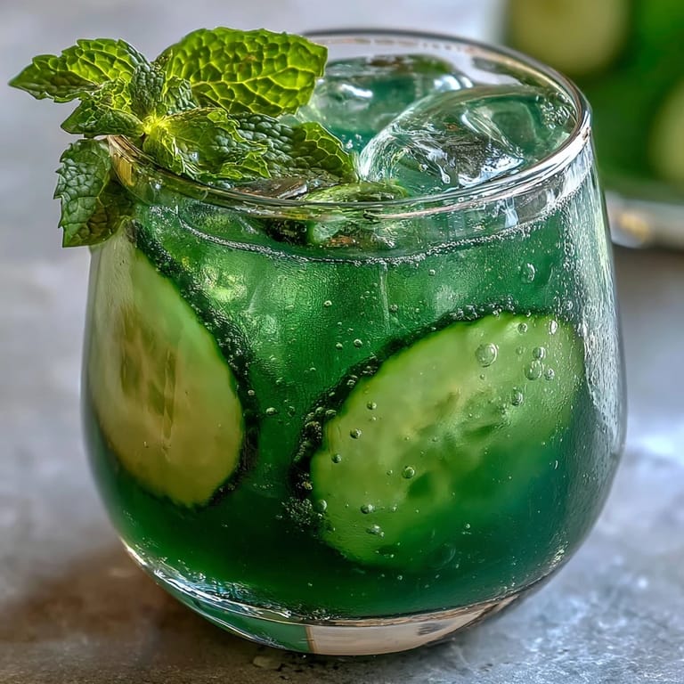 Refreshing Green Detox Cucumber Mint Agua Fresca served over ice, perfectly blended.