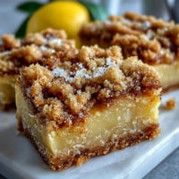 Freshly baked Homemade Lemon Crumb Bars showcase bright yellow citrus filling bubbling through golden, buttery crumb topping in a square pan.