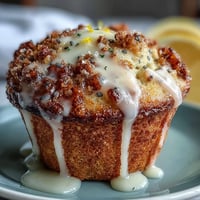 Golden lemon poppy seed muffins with a glossy lemon glaze, bursting with citrus flavor and crunchy poppy seeds, perfect for brunch or afternoon tea.